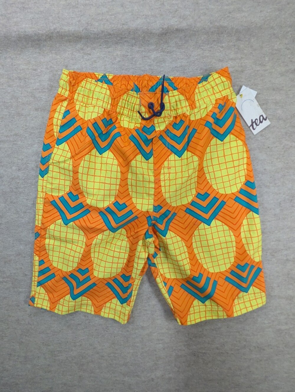 NWT* Tea Collection Orange, Yellow & Teal Pineapple Print Swim Trunks Boys 12